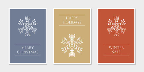 Naklejka na ściany i meble set of christmas greeting cards with snowflake vector illustration EPS10