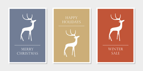 set of christmas greeting cards with reindeer vector illustration EPS10