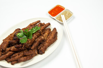 Chinese Cooked Chicken feed or Braised chicken on white background