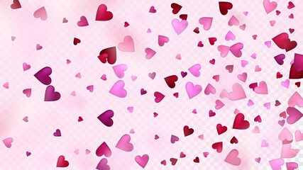 Falling Hearts Vector Confetti. Valentines Day Wedding Pattern. Beautiful Pink Glitter Valentines Day Decoration with Falling Down Hearts Confetti. Modern Gift, Birthday Card, Poster Background