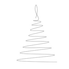 Christmas tree silhouette one line drawing 