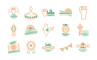 bundle of india independence day celebration icons