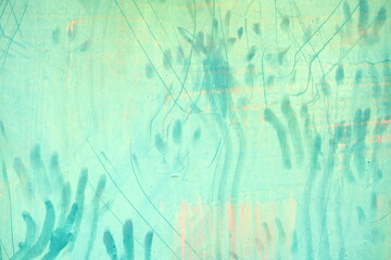 Cat Footprint Scratches on Old Green Wall Background.