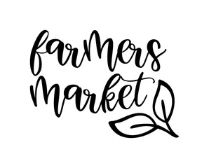 Fototapeta premium Farmers market hand drawn doodles badges, logo, icon, label. Vector brush lettering typography - farmers market on a white background. Farm market natural organic product brand sign symbol.
