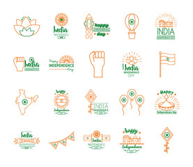 bundle of india independence day celebration icons