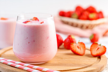 Strawberry milkshake or smoothie with berries. Detox drink.