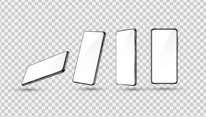 set of smartphone mock up on isolate background, 3d realistic editable phone set.
