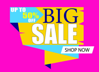 Big sale banner template design, Big sale special up to 50% off. Super Sale, end of season special offer banner.