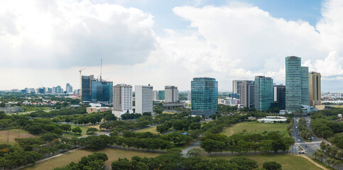 Alabang, Muntinlupa, Philippines - July 2020: Panorama of Alabang skyline, from Madrigal Business...