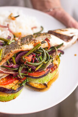 grilled salmon steak with vegetables