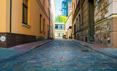 Fototapeta na wymiar Deserted city street. Europe.