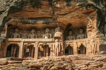 7th century Jain sculptures depicting the Tirthankaras near Gwalior Fort, Gwalior, Madaya Pradesh