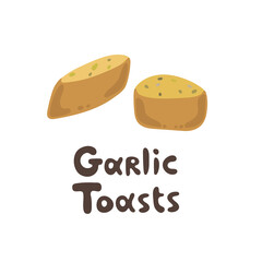 Garlic toasts vector clipart stock illustration. Cute yummy garlic bread for appetizer. Food ingredients, crispy product appetizer dish, fastfood takeaway. Delicious sesame snacks simple picture