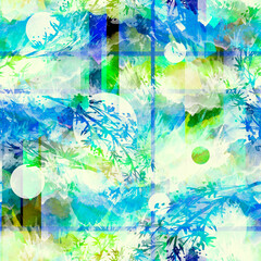 Watercolor seamless abstract background, pattern. Watercolor card, greeting card of blue abstract spot. Plant in watercolor. Mimosa, juniper, acacia. Abstract spot, grass.Frosty patterns on the window