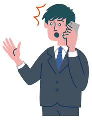 スーツ　男性　若い　携帯電話　驚いている
