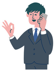 スーツ　男性　若い　携帯電話　いいね　立っている
