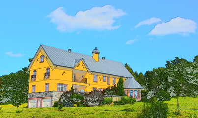 Fototapeta na wymiar Nice and big house ont the countryside in Quebec, Canada
