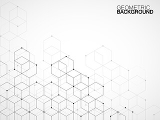 Abstract geometric background with cubes. Geometrical concept with lines and points