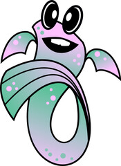 Funny pink and green comicstyle character - alien fish or snail