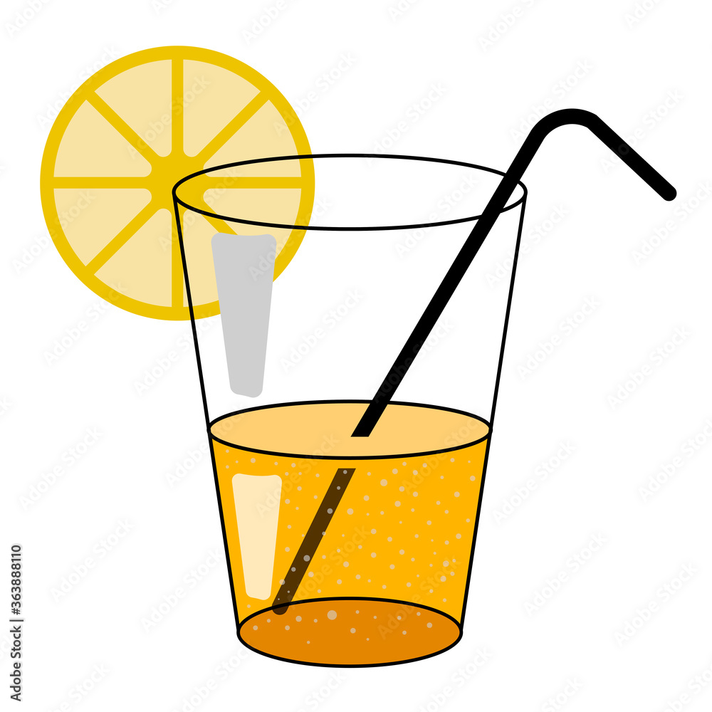 Aufkleber glass of lemonade simple illustration. lemon and straw ai beverage.