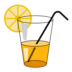 Glass of Lemonade simple illustration. Lemon and straw AI beverage.