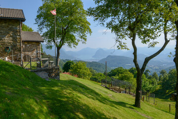 Landscape with rural house at Capriasca valley over Lugano on Switzerland