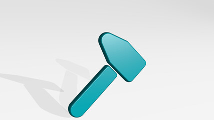 TOOLS HAMMER stand with shadow. 3D illustration of metallic sculpture over a white background with mild texture. equipment and design