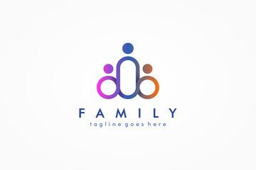 Abstract People Logo. Colorful Rounded Line Linked Human Icon Infinity Style isolated on White Background. Usable for Teamwork and Family Logos. Flat Vector Logo Design Template Element