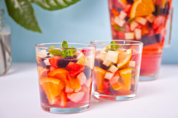 Red wine fresh sangria or punch with fruits and berries