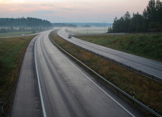 Highway in Finland at sunrise