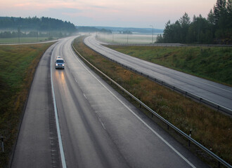 Highway in Finland at sunrise