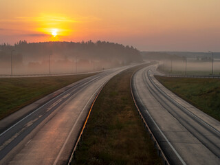 Fototapeta premium Highway in Finland at sunrise