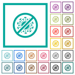 No covid flat color icons with quadrant frames