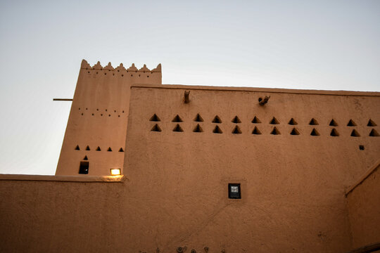 Traditional Arabic building facade in Al Deera Area in Riyadh, Saudi Arabia