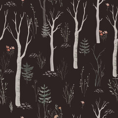 Seamless pattern with delicate green Christmas Tree. Decorative background with hand painted evergreen fores tree. Winter holiday design perfect for wallpaper and scrapbooking