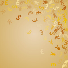 Euro dollar pound yen golden signs flying currency vector design. Jackpot pattern. Currency 