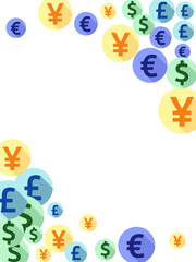 Euro dollar pound yen round symbols flying money vector background. Income concept. Currency 