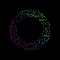 Building. Vector isolated illustration with tool kits for repairing buildings, rooms, premises, houses, apartments.   Business Building materials and tools  for repair. Doodle style.