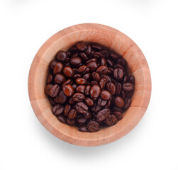 Fototapeta premium Wooden Bowl with coffee beans on white background.