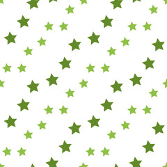 Seamless pattern with simple green stars on white background. Vector image.