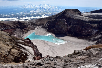 Gorely Volcano. Crater Blue Lake. Kamchatka