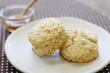  scone and jam on table