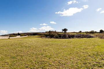 Panoramic Views of The Central Area in The Archaeologic Zone of Akrai in Palazzolo Acreide, Sicily, Italy.