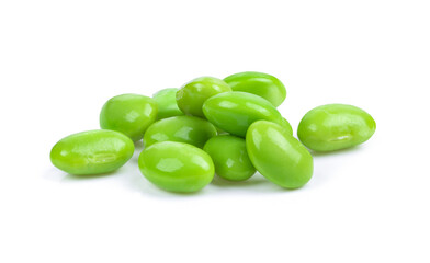 green soy beans on white background