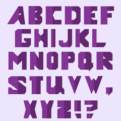 vector illustration of an alphabet. Purple paper letters for children's design.