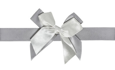 Isolated grey ribbon bow. Decoration material for holidays