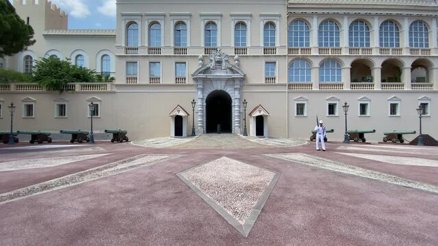 Monte Carlo, Monaco, soldier in front of the royal palace marching