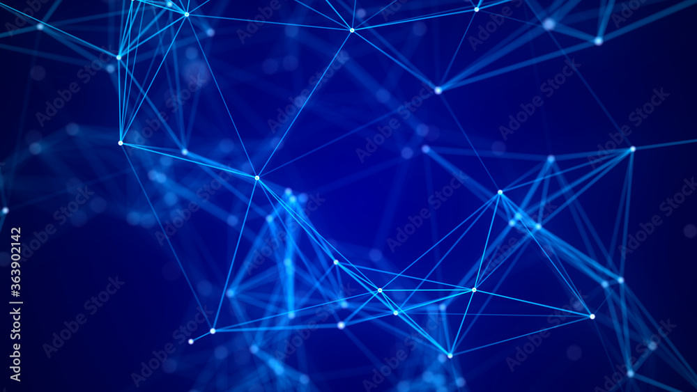 Fototapete Abstract technology background. Network connection structure on blue background. 3D rendering.