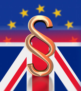 Paragraphen-Symbol auf Flagge von Gro&szlig;britannien;EU