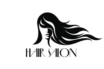Beautiful woman with long, wavy hairstyle and elegant makeup.Hair salon and beauty studio logo.Cosmetics and spa icon.Young lady face.Front view portrait.